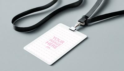 Card Badge Mockup Flat Lay with Lanyard for Identity Design