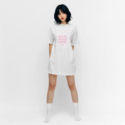 Oversized T-Shirt Mockup on Female Model