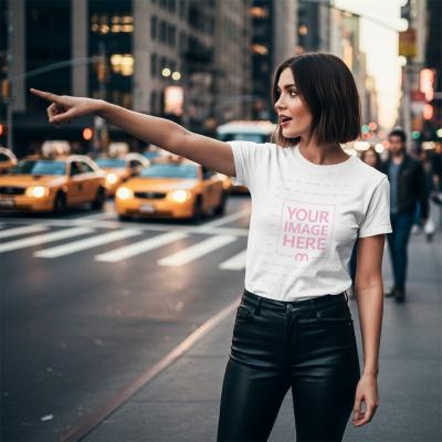 T-Shirt Mockup on Female Model in City Street