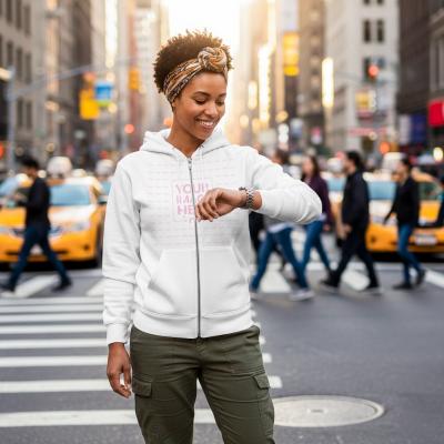 Zip Hoodie Mockup on Female Model Outdoor