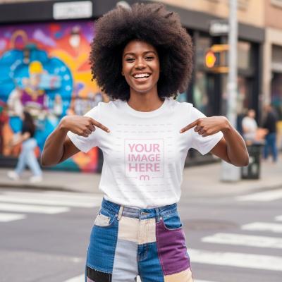 T-Shirt Mockup on Female Model with Outdoor Street Art
