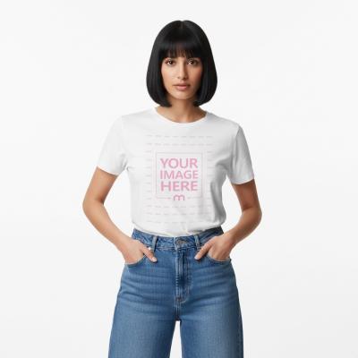 T-Shirt Mockup on Female Model Neutral Background