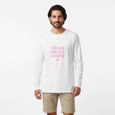 Long Sleeve Henley Mockup on Male Model for Casual Menswear