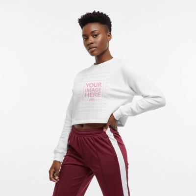 Cropped Sweatshirt Mockup on Black Female Model