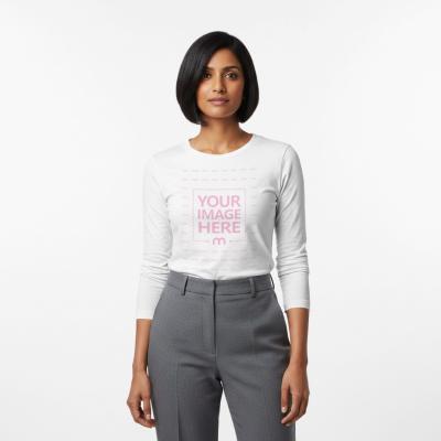 Long Sleeve T-Shirt Mockup on Female Model