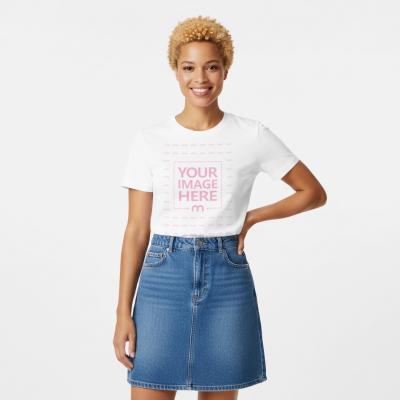 Fitted T-Shirt Mockup on Female Model Studio Background