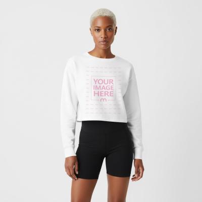 Cropped Sweatshirt Mockup on Female Model Studio Background