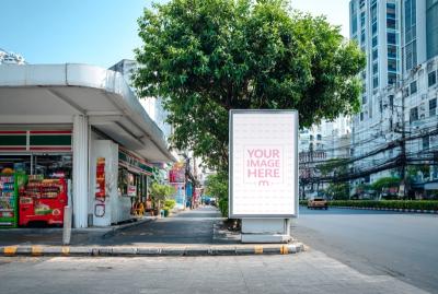 Vertical Billboard Mockup on Sidewalk for Advertising