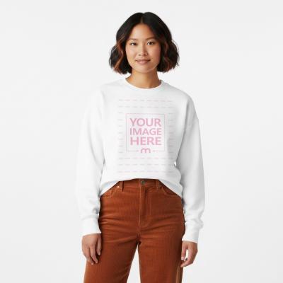 Crewneck Sweatshirt Mockup on Female Model Neutral Background