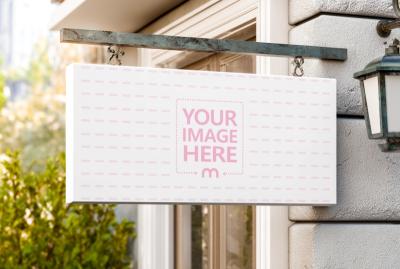 Hanging Shop Sign Mockup on Building for Business Branding