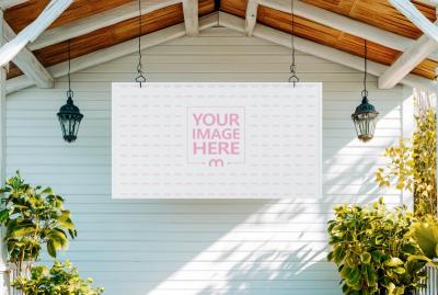 Horizontal Billboard Mockup on Facade for Lodging Sign