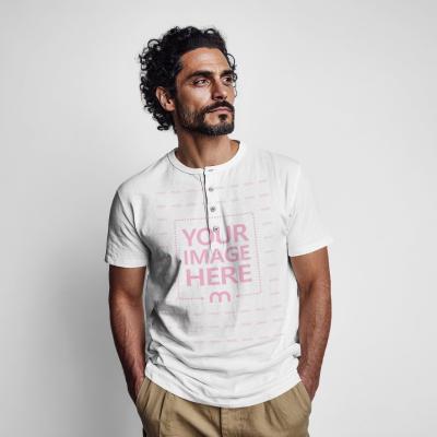 Short Sleeve Henley Mockup on Male Model for Casual Menswear