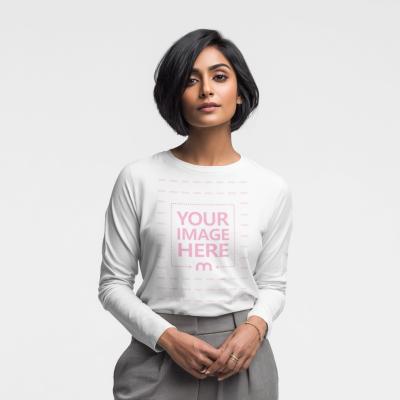 Long Sleeve T-Shirt Mockup on Relaxed Indian Model