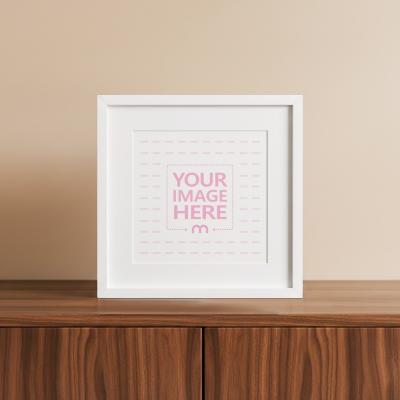 Square Picture Frame Mockup on Wooden Cabinet for Home Decor