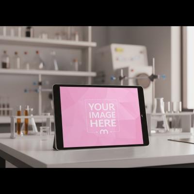 Tablet Mockup on Science Lab Table for Research Presentations