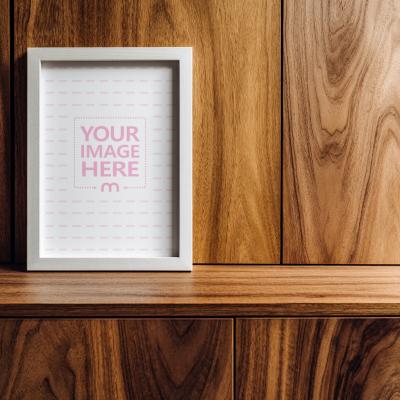 Picture Frame Mockup on Wooden Shelf