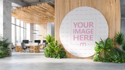 Circular Wall Mockup in Office Lobby for Corporate Branding