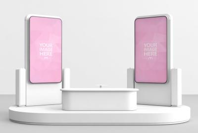 Digital Kiosk Screen Mockup on Podium for Tech Showcases