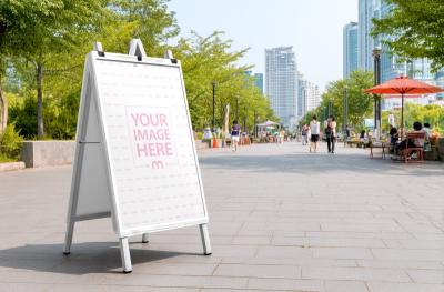 Outdoor A-Frame Sign Mockup on City Walkway