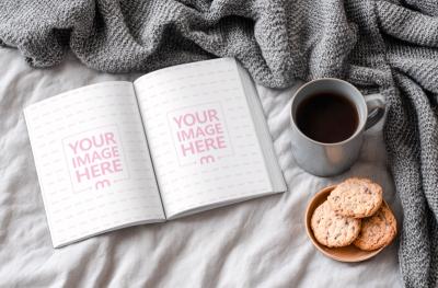 Open Book Mockup with Coffee for Lifestyle Publishing