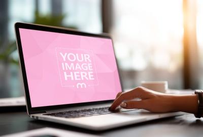 Laptop Screen Mockup with Hand Typing for Professionals