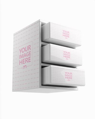 Drawer Cabinet PSD Mockup with Open Drawers Neutral Background