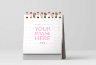 Spiral Desk Calendar Mockup Front View Neutral Background