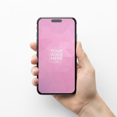 Smartphone Mockup Held in Single Hand White Background