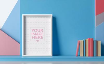 Vertical Frame Mockup on Pastel Wall for Poster Displays