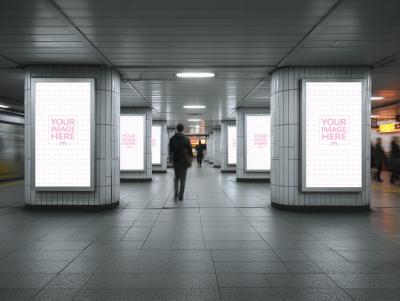 Metro Corridor Lightbox Poster Mockup for Public Transport Ads