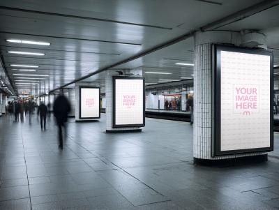 Underground Platform Billboard Mockup for Transit Marketing