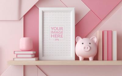Vertical Frame Mockup on Pink Themed Kids Room