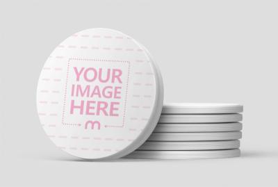 Round Coaster Mockup Stack on Gray Background
