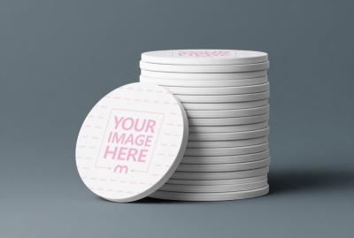 Tall Stack of Round Coasters Mockup for Branding