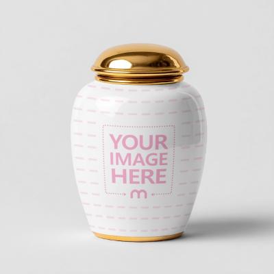 Ceramic Jar Mockup with Gold Lid Isolated Background