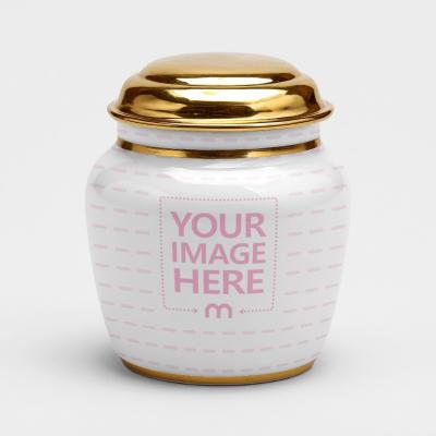 Glossy Jar PSD Mockup with Gold Lid Neutral Background