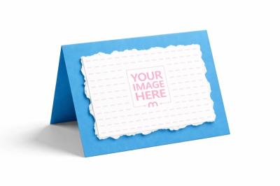 Folded Greetings Card PSD Mockup with Torn Paper Detail