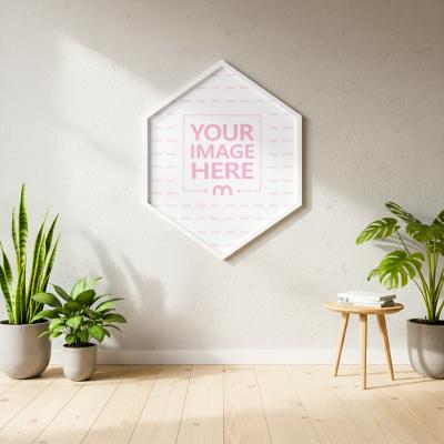 Hexagon Wall Sign Mockup in Scandinavian Interior