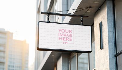 Hanging Shop Sign Mockup on Modern Building