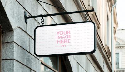 Rounded Corner Hanging Sign Mockup for European Streets