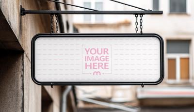 Hanging Sign Mockup on Stone Facade for Logo Preview