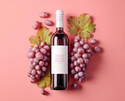 Red Wine Bottle PSD Mockup Flat Lay for Winery Ads