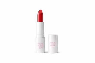 Red Lipstick Mockup with Open Cap for Cosmetic Brands