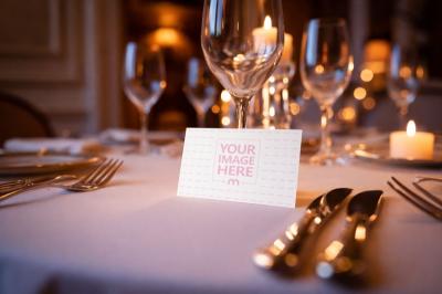Business Card Mockup on Dinning Table with Wine Glasses