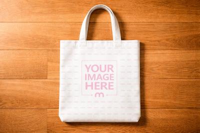 Canvas Tote Bag Mockup on Wooden Floor Top