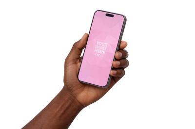 iPhone Screen Mockup Held in Hand Isolated Background
