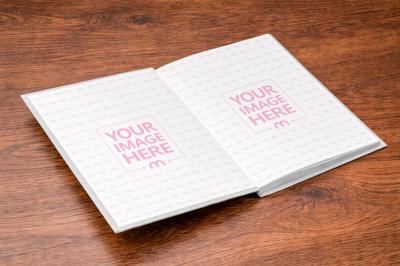 Open Book Mockup on Wooden Table for Editorials