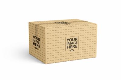 Cardboard Shipping Box PSD Mockup for E-commerce Logistics