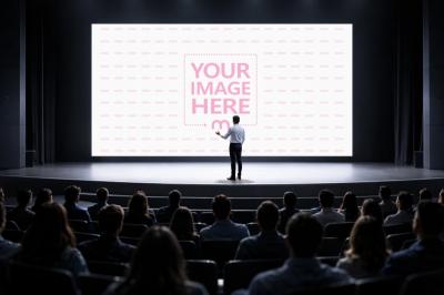 Large Projection Screen Mockup in Auditorium for Keynotes