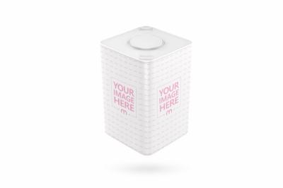 Square Tin Container Mockup with Round Lid for Packaging